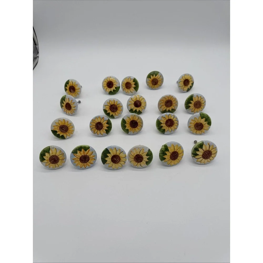 Hand Painted Sunflower Ceramic Knobs For Kitchen Cabinet Drawer Pulls Set of 21